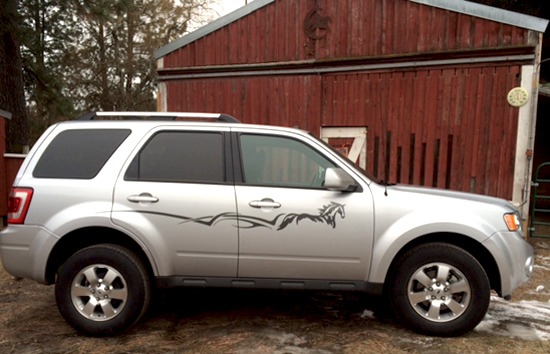 Car with horse decal